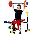 Generic Kids Fun and Fitness Dumbbell Set, Toddler Gym for Beginner Exercises and Weightlifting with Leg Press and Barbell, Flat Weight Bench, Ages 3-8