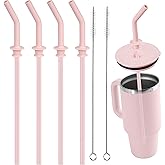 Jetstop Press in Straw compatible with HydroFlask Tumbler - Silicone Straw Tips & Replacement Straws for Hydro Flask 20-40oz (4 pcs, Pink)