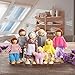 PUCKWAY Kids Girls Lovely Happy Dolls Family Playset Wooden Figures Set of 7 People for Children Dollhouse Pretend Gift
