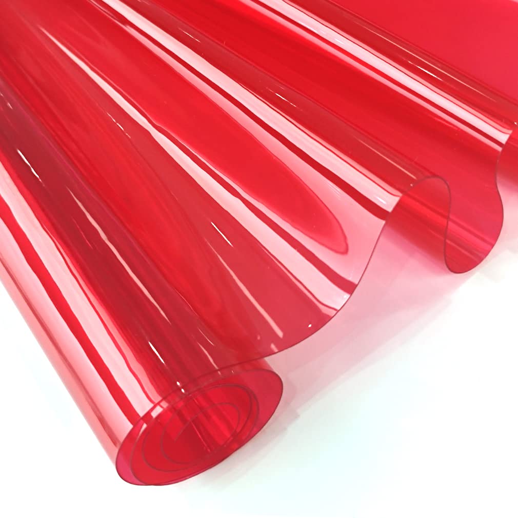 30x135cm Transparent PVC Vinyl, 0.4mm Neon Solid Color Waterproof Fabric Super Clear Mirrored Foil Roll for Making Handags Bows DIY Decor, Red