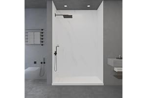 WOODBRIDGE Solid Surface 60" W x 96" H 3-Piece Tile Tub and Shower Wall Panel Surround Kit in Carrara White, 3/16" (5mm) Thick, Quick Install and Trimmable.