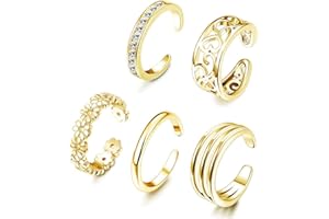 FUNRUN JEWELRY 5PCS Adjustable Toe Ring for Women Open Tail Ring Band Hawaiian Foot Jewelry