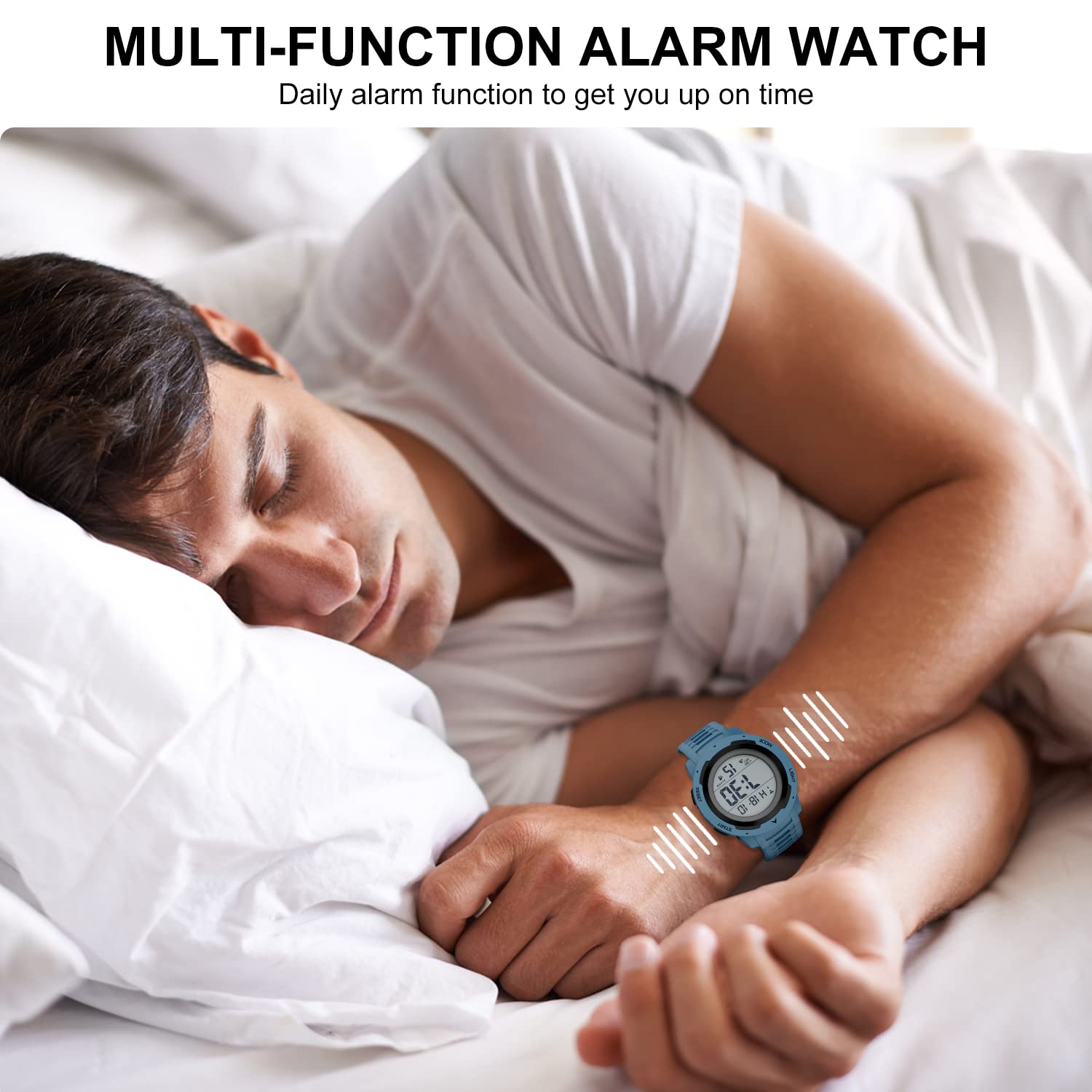 GOLDEN HOUR Mens Waterproof Digital Sport Watches Wide Screen Easy Read Display Military Style with Rubber Strap