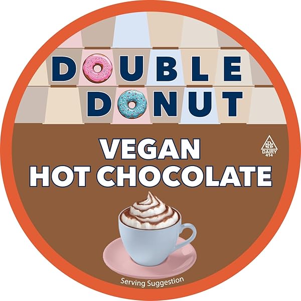 DOUBLE DONUT DAIRY FREE HOT CHOCOLATE PODS, LACTOSE FREE VEGAN HOT CHOCOLATE MIX CUPS FOR KEURIG K CUP BREWERS, 22 COUNT (PACK OF 1)