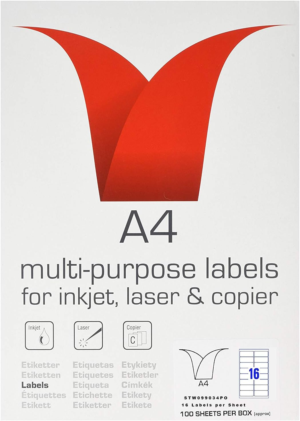 Multi Purpose Labels A499 x 33.9mm 16 per Sheet (Pack of 100