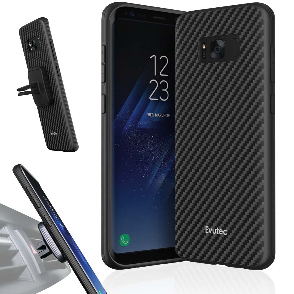EvutecAER Series Military Drop Tested Scratch Resistant Ultra Slim Karbon Case with AFIX Magnetic Vent Mount for Samsung Galaxy S8 Plus - Black