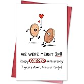 hvdler Funny 7th Anniversary Card, Happy Copper Anniversary Card for Husband Wife, Happy Seven Years Anniversary, We were Meant 2p