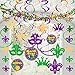 JOYIN 25 PCS Assorted Mardi Gras-Themed Set with 24 Hanging Swirls and 1 Strings with Garland Party Decorations Supplies