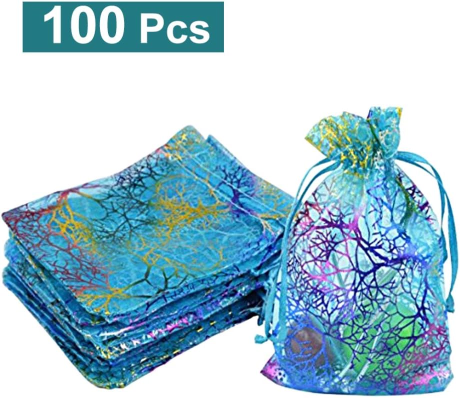 Organza Drawstring Gift Bags VORCOOL Favours Bags Jewelry Pouches Blue Pack of 100 - Image 3