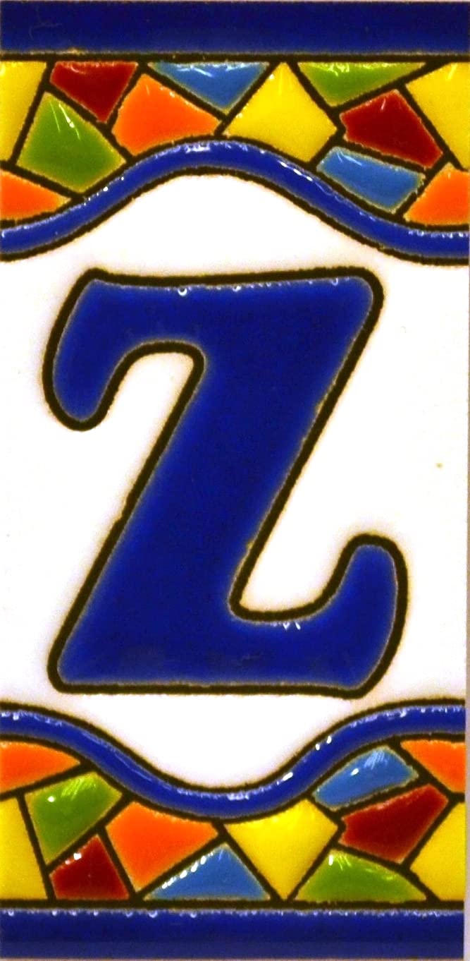 House letters 3 inch. Handpainted house letter tiles for signs, addresses and names. Address numbers for houses. House address numbers and letters. Design Design MOSAICO MINI 2,87" x 1,38" (LETTER Z)