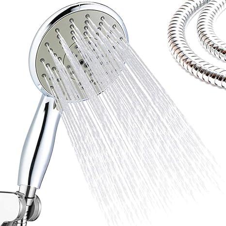 Duschkopf BUDDYGO Handbrause mit Edelstahl Schlauch mit 7 Modi Dusche, 1,5 m Duschschlauch Universal Duschbrause Chrom Und Ei