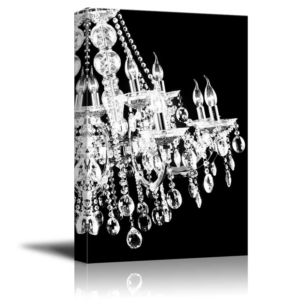 Canvas Wll Art - Crystal White Chandelier on Black Background - Giclee Print and Stretched Ready to Hang - 32