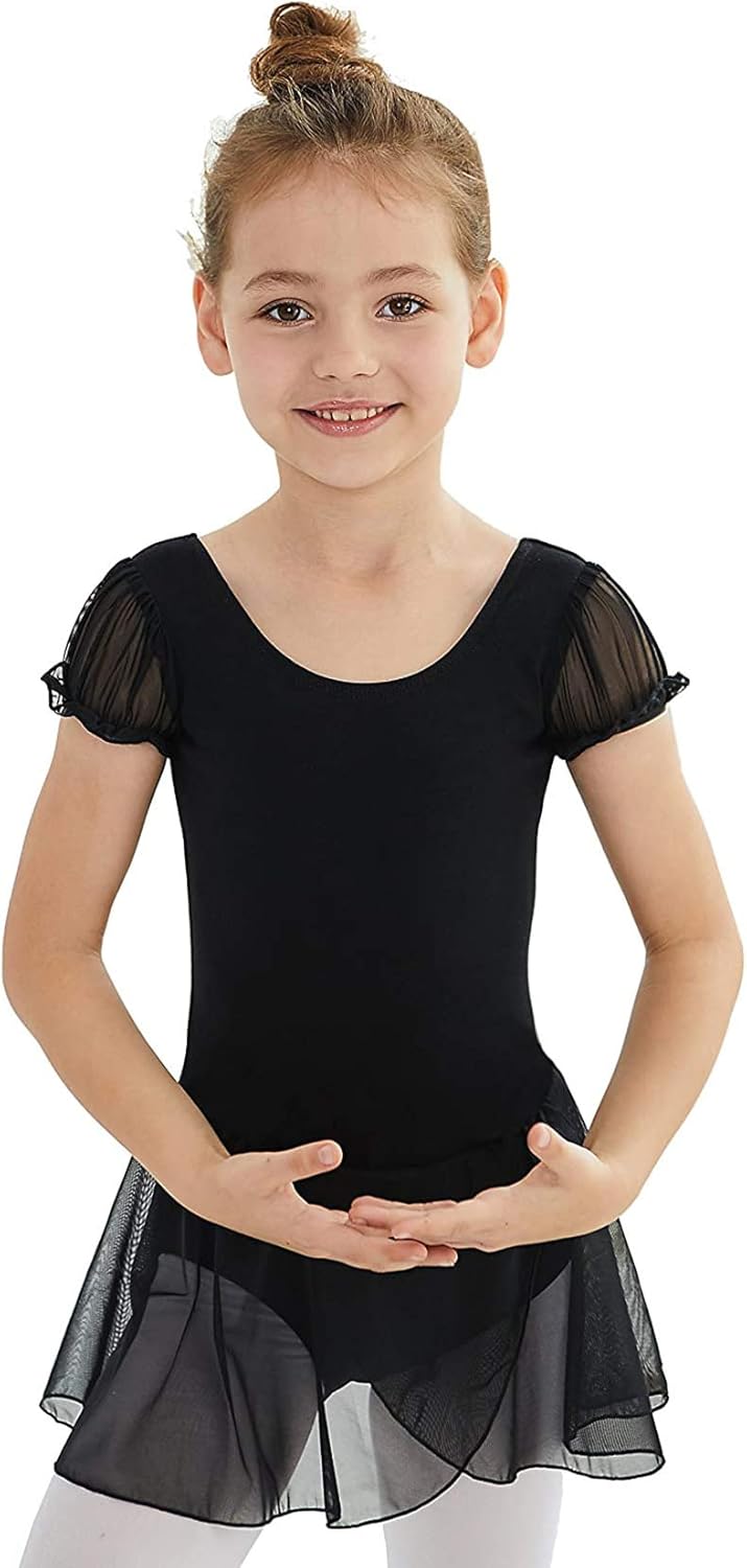 MdnMd Puff Sleeve Skirted Ballet Leotard for Toddler Girls Ballerina Dance Dress Tutu Outfit: Clothing