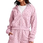 AKLOPVII Women Cute Ditsy Floral Front Zip Up Cropped Jackets Hoodies Y2k Hooded Fleece Sweatshirts Trendy Fall Outfits