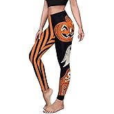 Eciodci Women's Halloween Leggings 3D Skull Pumpkin Horror Print Stretchy Soft High Waisted Workout Sports Yoga Pants