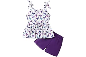zarmfly Toddler Girls Clothes Summer Short Set Outfit Tie Knot Shoulder Sleeveless Ruffle Tops and Shorts 2PC Clothing Set