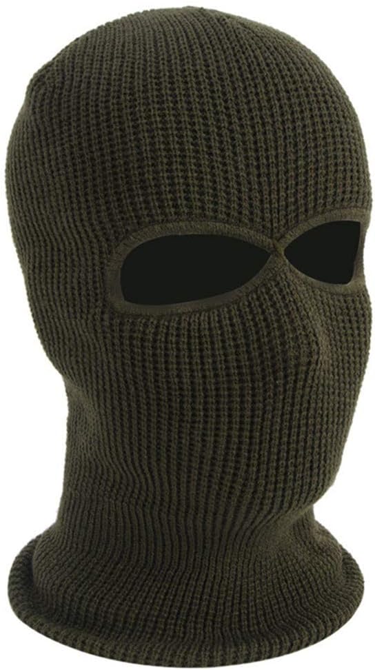 Balaclava Face Mask 3-Hole Knitted Full Face Cover Ski Mask Adult Winter Warm Knit Beanie (Army Green)