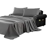 Kingnex Full Sleeper Sofa Bed Sheets for 54x72 Pull Out Sofa Bed Grey | Breathable Soft Brushed 1800 Microfiber, 4 Pcs Bedding Set, 1 Fitted Sheet Up to 6 Deep, 1 Flat Sheet, 2 Pillowcases 20x30