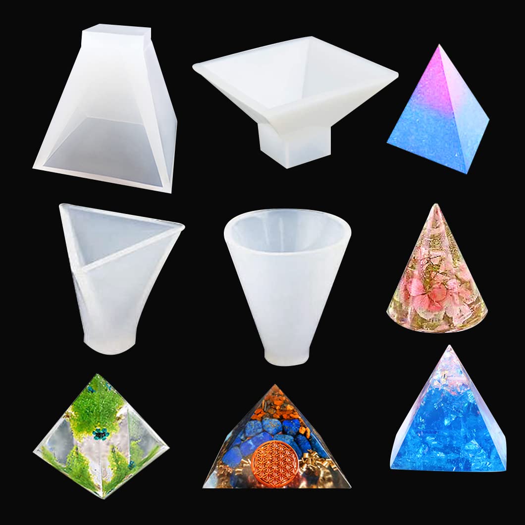 Rolin Roly 4Pcs Resin Pyramid Mould Diamond Crystal Moulds Epoxy Silicone Cone Mold Stone Casting Molds for Jewelry DIY Paperweight Craft Soap Candle Making Home Decoration