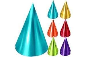 Tytroy 12 Assorted Solid Color Prints Metallic Cone Birthday Party Hats