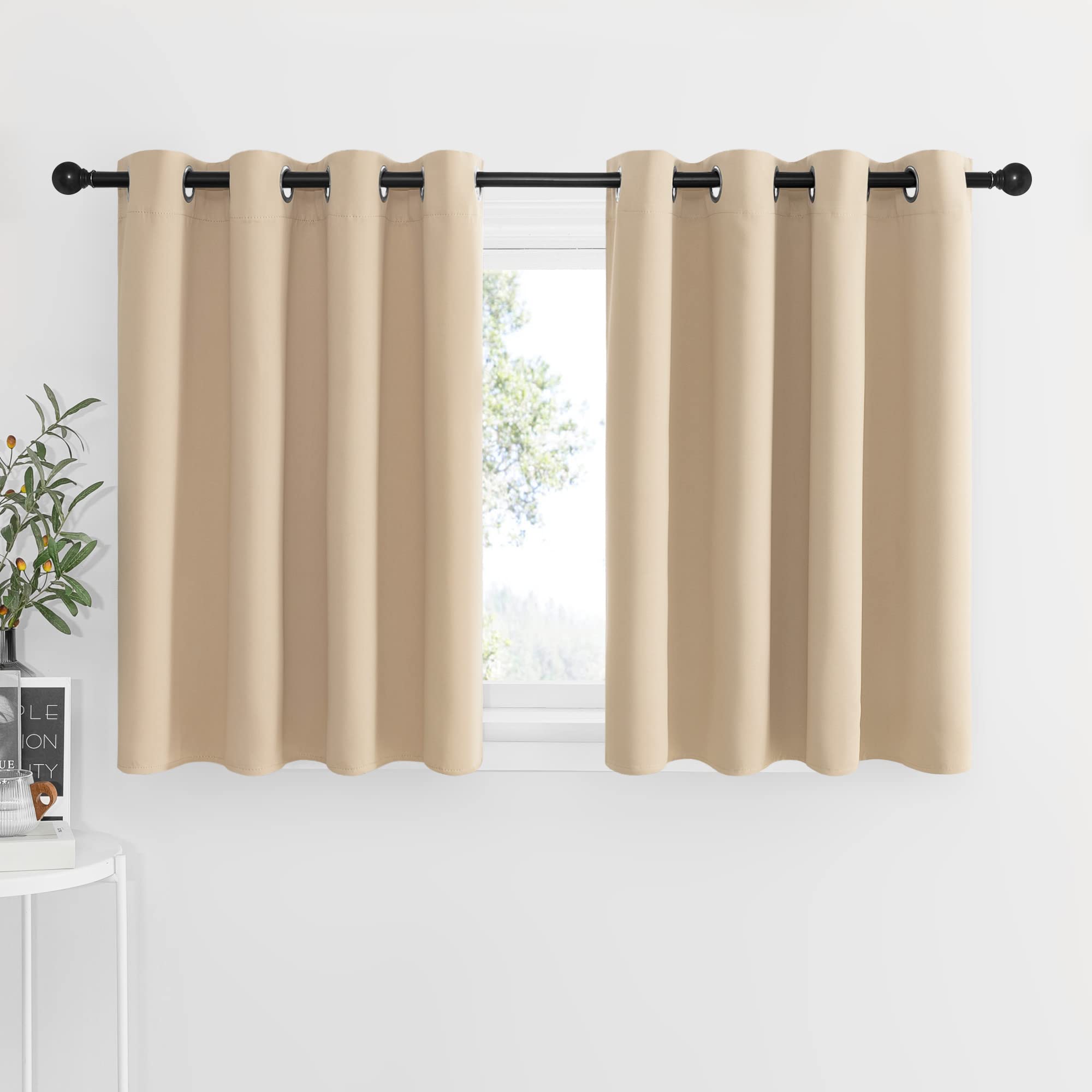 Photo 1 of NICETOWN Window Treatment Kitchen Curtains - Solid Grommet-Top Short Curtains Drapes Panels for Kitchen Window (Biscotti Beige, 2 Pieces per Pack, 52 inches Wide x 36 inches Long)