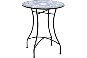 Outsunny 23.6" Mosaic Round Patio Table with Ceramic Tabletop, Metal Balcony Side Bistro Coffee Table, Outdoor Furniture for 
