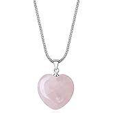 AmorWing Womens Rose Quartz Crystal Heart Pendant Necklace