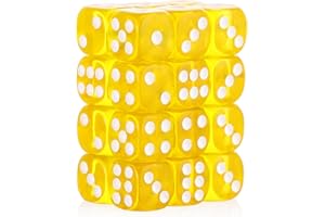 HANDAN 24 of Pack 16MM 6 Sided Dice Set,Translucent Colors D6 Game Dice Set, 6 Sided Standard Dices for Yahtzee, Bunco or Teaching Math,with Portable Dice Pouch(Yellow)