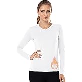 MOSCOAL Women’s Thermal Tops Fleece Lined Long Sleeve Base Layer Shirt Soft V Neck White 3X-Large