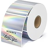 MUNBYN 2.25"x1.25" Holographic Thermal Sticker Labels Silver, Color Self-Adhesive Stickers Label, Glitter Thermal Printer Label for DIY Logo Design, QR Code, Name Tag,500 Sheets/1 Roll