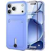 MZELQ TPU Wallet Compatible with iPhone 17 Pro Case 2025, Card Holder Camera Protection Cover + Screen Protector, Push-able Slot for Girls Women -Purple