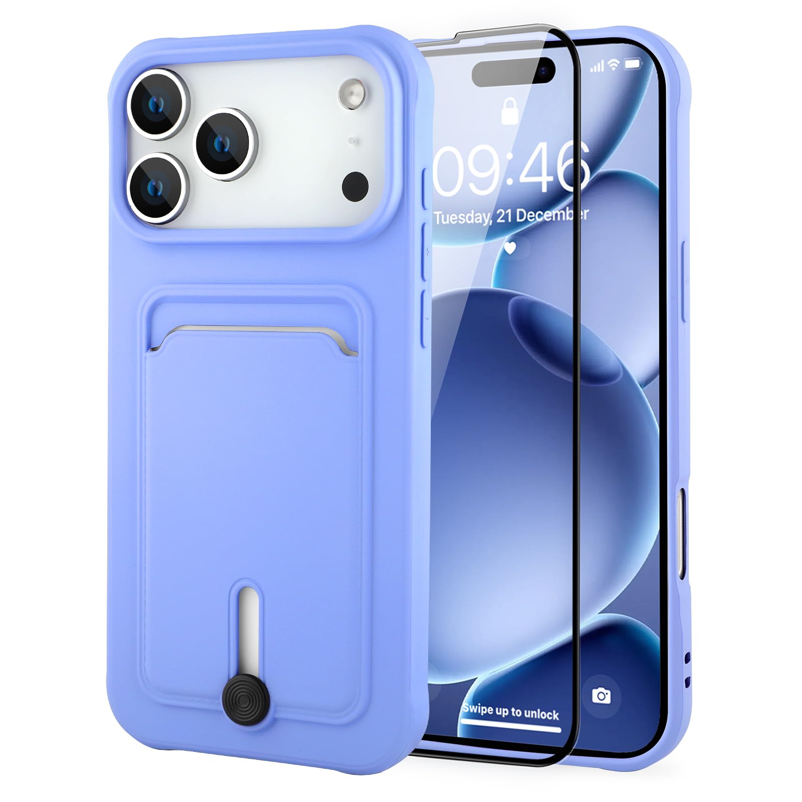 MZELQ TPU Wallet Compatible with iPhone 17 Pro Case 2025, Card Holder Camera Protection Cover + Screen Protector, Push-able Slot for Girls Women -Purple
