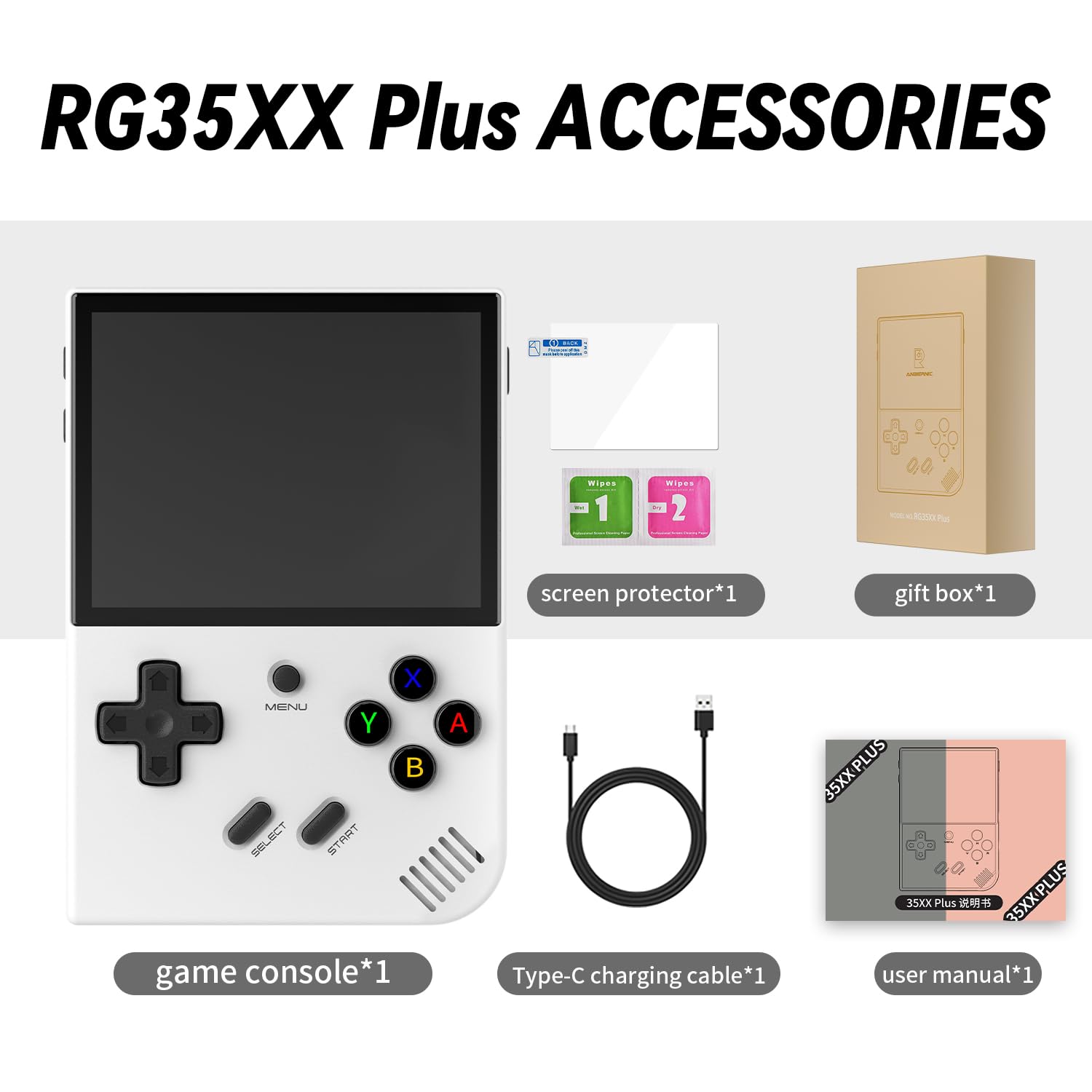 RG35XX Plus Retro Handheld Game Console 3.5 inch IPS Screen 3300mAh Battery Linux Players Built-in 64G Card 5515 Classic Games (RG35XX Plus White)