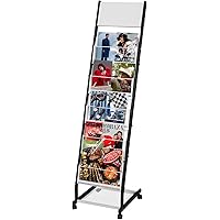 LIWSHWZ 5 Pockets Brochure Display Rack,Floor-Standing Magazine Rack with Wheels,Magazine Holder for Many Brochures and Bookl