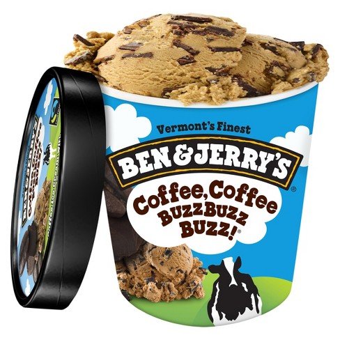Ben & Jerry's - Vermont's Finest Ice Cream, Non-GMO - Fairtrade - Cage-Free Eggs - Caring Dairy - Responsibly Sourced Packaging, Coffee, Coffee BuzzBuzzBuzz!, Pint (4 Count)