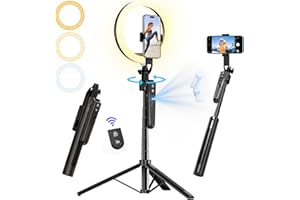 Auto Face Tracking 360 Rotation with 10" Ring Light, Phone Tripod & Selfie Stick with Remote for Cell Phone 4"-7", Motion Sen