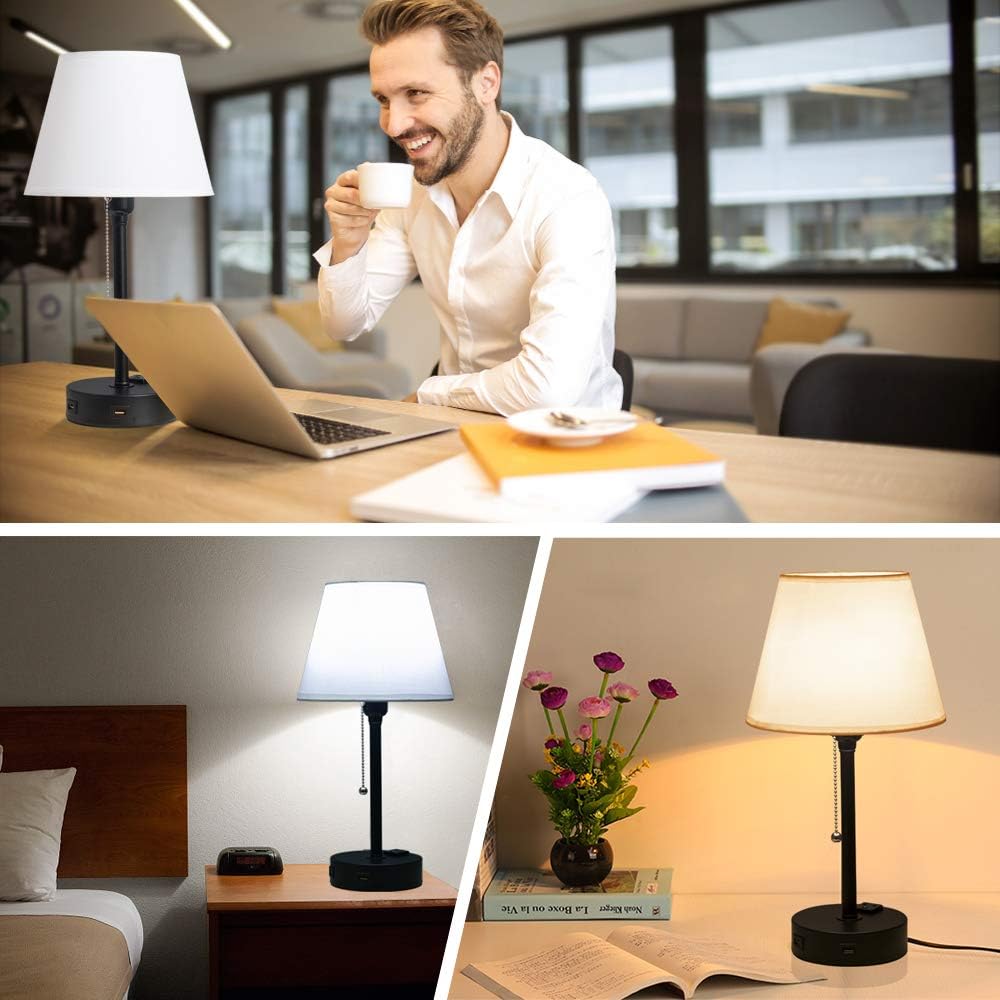 Lifeholder Bedside Lamps, Table Lamp with Useful Dual USB Ports & A Power Outlet, Minimalist White Shade USB Nightstand Lamp , Desk Lamp Perfect for Bedroom, Living Room or Office (2 Packs): Home Improvement