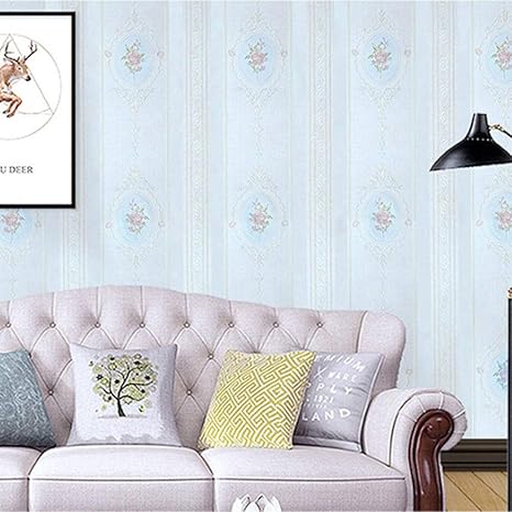 Amazon モダン3d壁紙花柄のストライプテレビの背景の壁不織布リビングルームキッチンベッドルームオフィス書斎ベッドサイド接着剤なし0 53 10m6c0503ライトブルー 壁紙