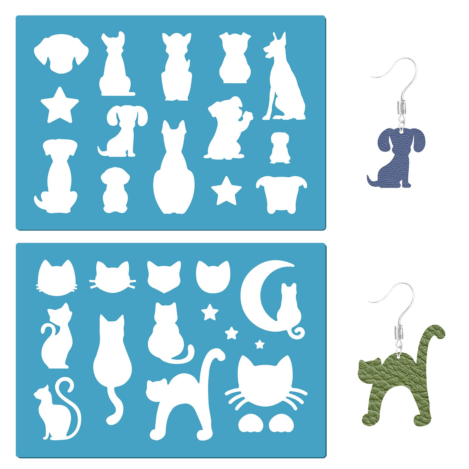 GORGECRAFT 2 Styles Moon Cats Stencil Dog Earrings Making Template Reusable Star Animals Pet Jewelry Shape Acrylic Cutting Template for Bracelets Earrings Jewelry Making Crafts Art Painting Supplies