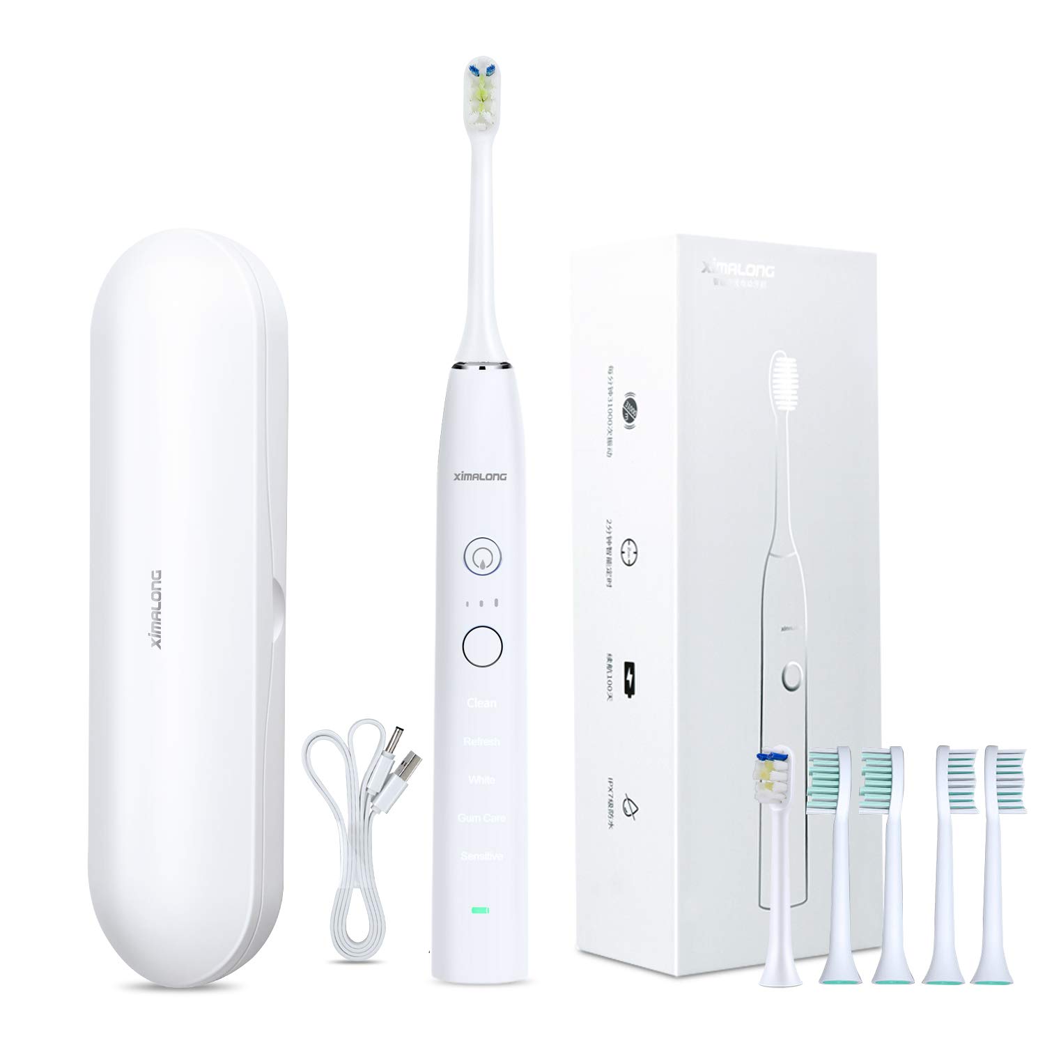 XIMALONG Sonic Electric Toothbrush 2000mAh(/100days to use) 37200Vibrations/min Smart Timer 5 Modes 