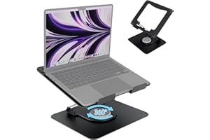 HCSH&WILL Adjustable Laptop Stand for Desk,Portable Laptop Holder with 360° Rotating Base,Ergonimic Foldable Laptop Riser, Compatible with MacBook Air/Pro,HP,Dell,Lenovo and All Laptops(10-17 inch),Black