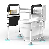 Medical King Adjustable Toilet Safety Rail With Handles - 300 Lb Capacity, Gray