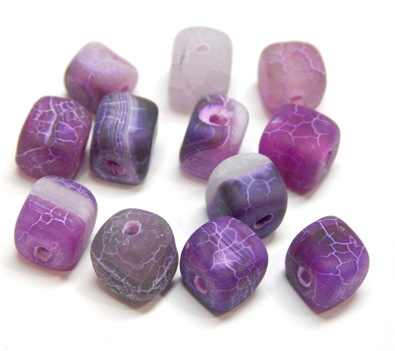 Frosted Matte Agate Stone, Gemstone Beads, 8 mm, Pack of 12, Cube Natural Stone Frosted Agate Bead, Semi-Precious Stone, Gemstones, Jewellery Beads, Gemstone (Purple)