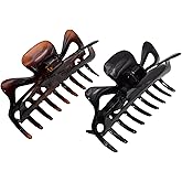 Parcelona French Classic Tortoise Shell and Black Large 4 ¼” Celluloid Set of 2 Covered Spring Interlocking Jaw Hair Claw Clip Clamp Clutchers