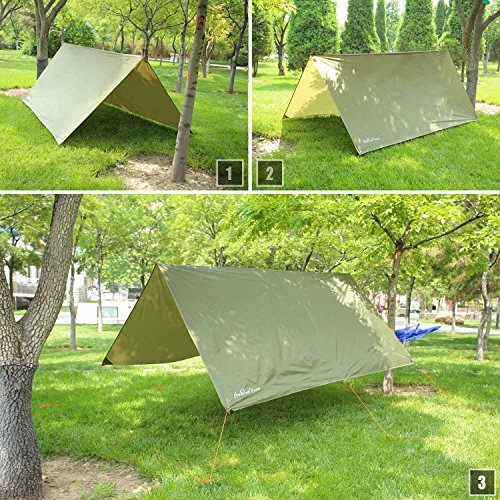 theBlueStone Rain Tarp Shelter in 10 x 10 FT for Canopy Double Hammock Outdoor Camping, Ripstop Rain Fly (Army Green) - Thumbnail 4