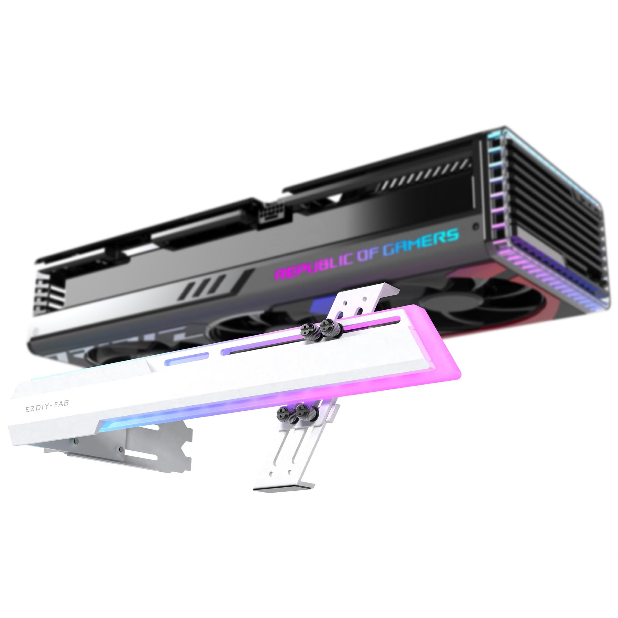 Photo 1 of EZDIY-FAB 5V ARGB GPU Holder Brace Graphics Card GPU Support Video Card Holder Bracket, Strenchable Structure, Video Card Sag Holder/Holster Bracket Support RX7990XTX, RTX4090, White-341-1