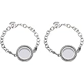 Abaodam 2pcs Locket Bracelet for Women, Clear Glass Living Memory Locket Bracelet, Openable Photo Frame Circle Jewelry, Womens Floating Charms Accessory