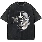 Bobeutou Men's Graphic Tees Acid Wash Tshirt Oversized T-Shirt Vintage Shirt Streetwear Casual Cotton Loose Fit Tee Tops