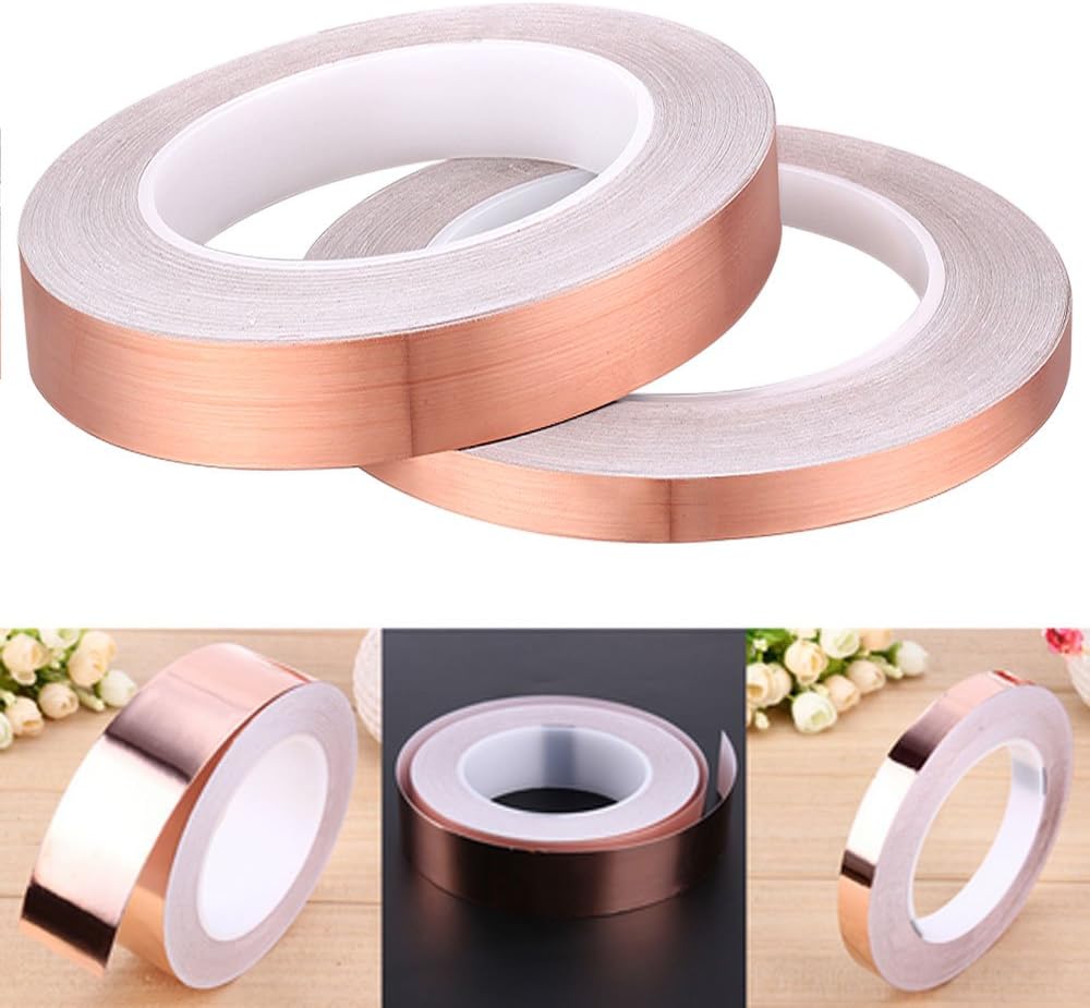 HXLONG 2 Pack Copper Foil Tape with Conductive Adhesive Shielding Conductive Adhesive for Stained Glass,Paper Circuits,Electrical Repairs