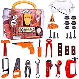 Construction Tool Set Toys Kids Pretend Play Toolbox Educational Learning Safe Tools Kit with Accessories in Sturdy Carry Case for Children | 29 pcs
